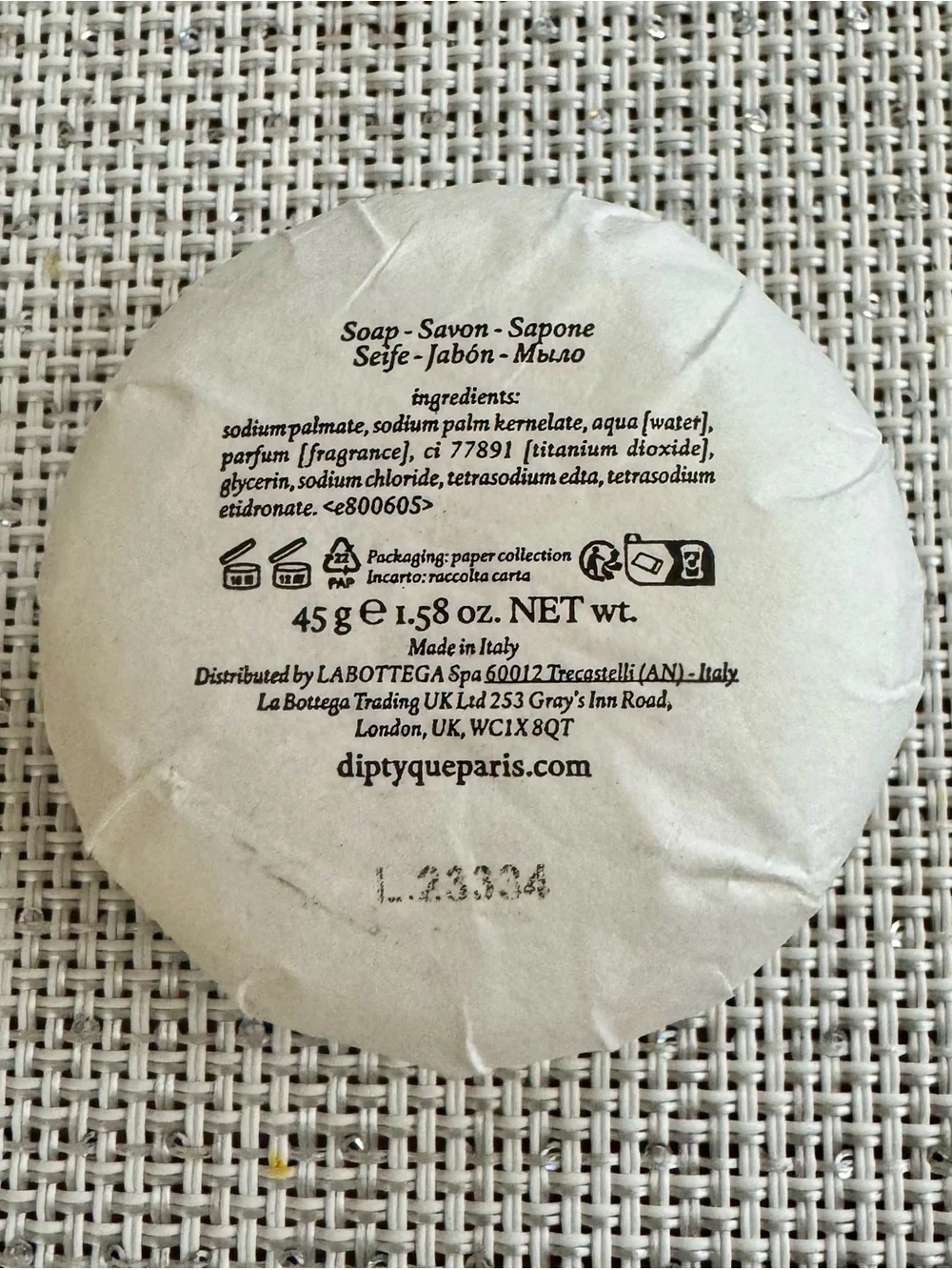 Diptyque Philosykos Soap Made In Italy 1.58 oz, 45 grams NEW